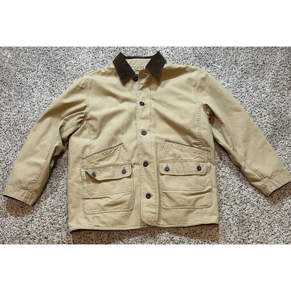 Orvis Chore Coat Mens XL Khaki Tan Quilt Lined Field Corduroy Collar Jacket